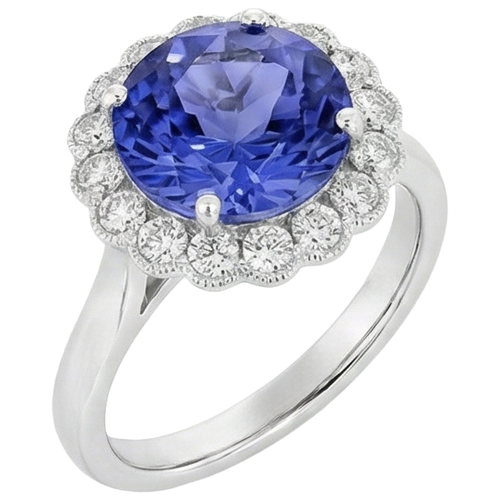 vero round tanzanite 5.00carati fede eternity dettaglio ravvicinato