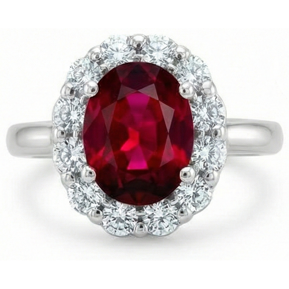 5.25 carati rubino con anello nuziale diamante oro bianco 14K