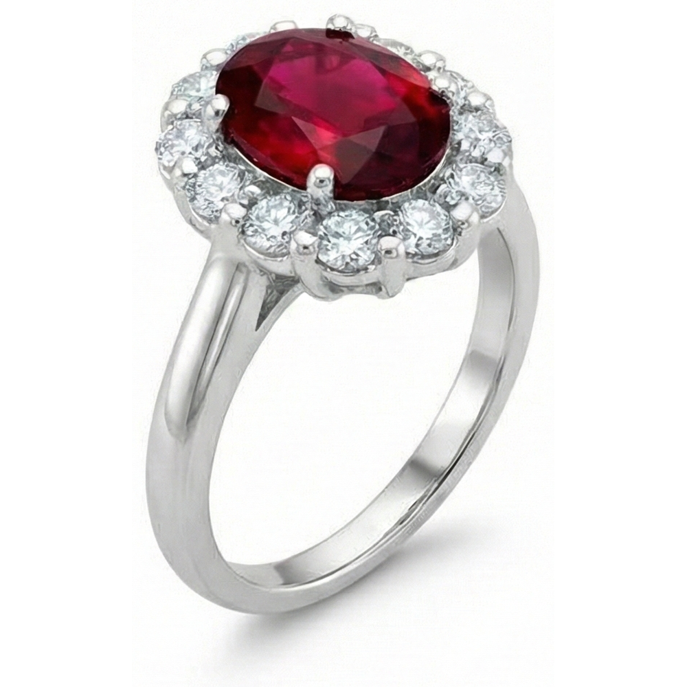5.25 carati rubino con anello nuziale diamante oro bianco 14K