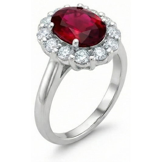 5.25 carati rubino con anello nuziale diamante oro bianco 14K