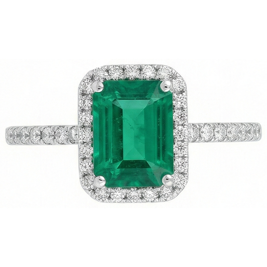 5.45 carati verde smeraldo taglio smeraldo con anello nuziale di diamanti 14K