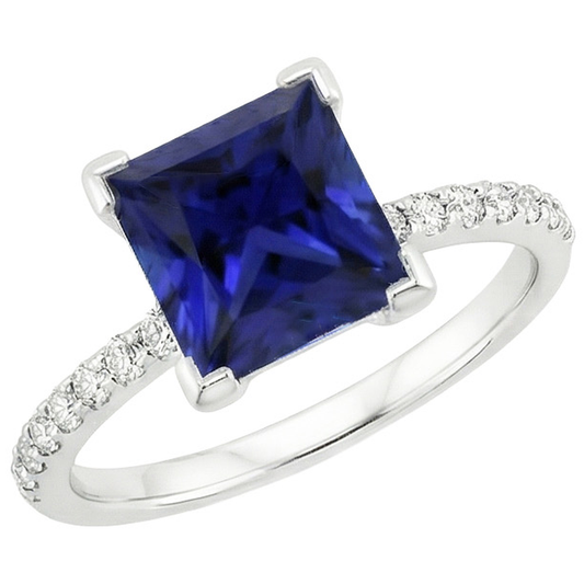 5.50 carati Solitaire Princess Blue Sapphire con accenti Pave Setting
