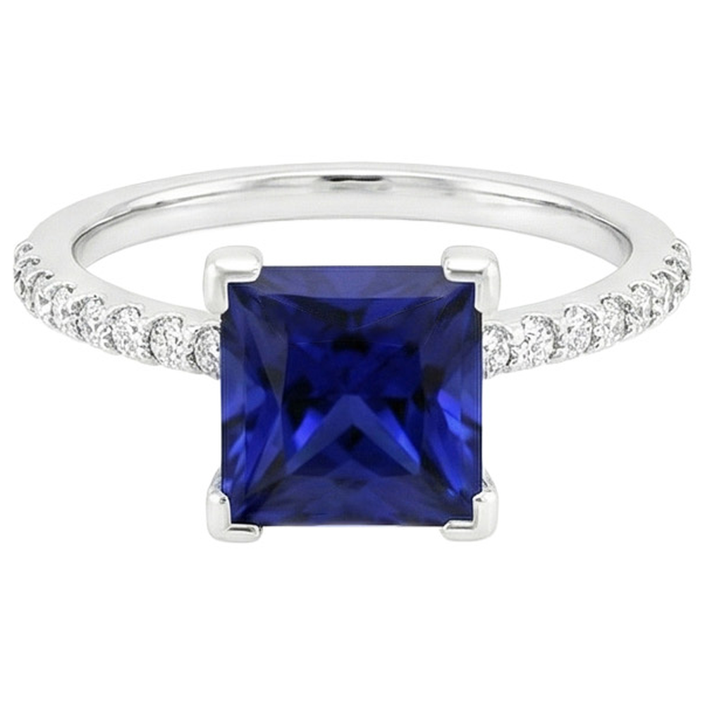 5.50 carati Solitaire Princess Blue Sapphire con accenti Pave Setting