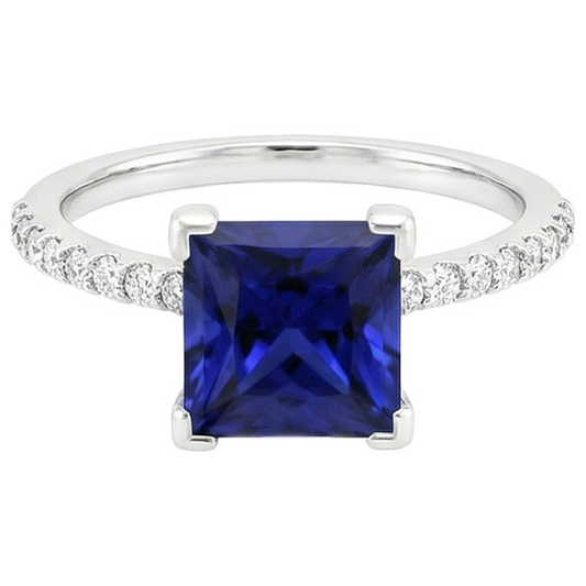 5.50 carati Solitaire Princess Blue Sapphire con accenti Pave Setting