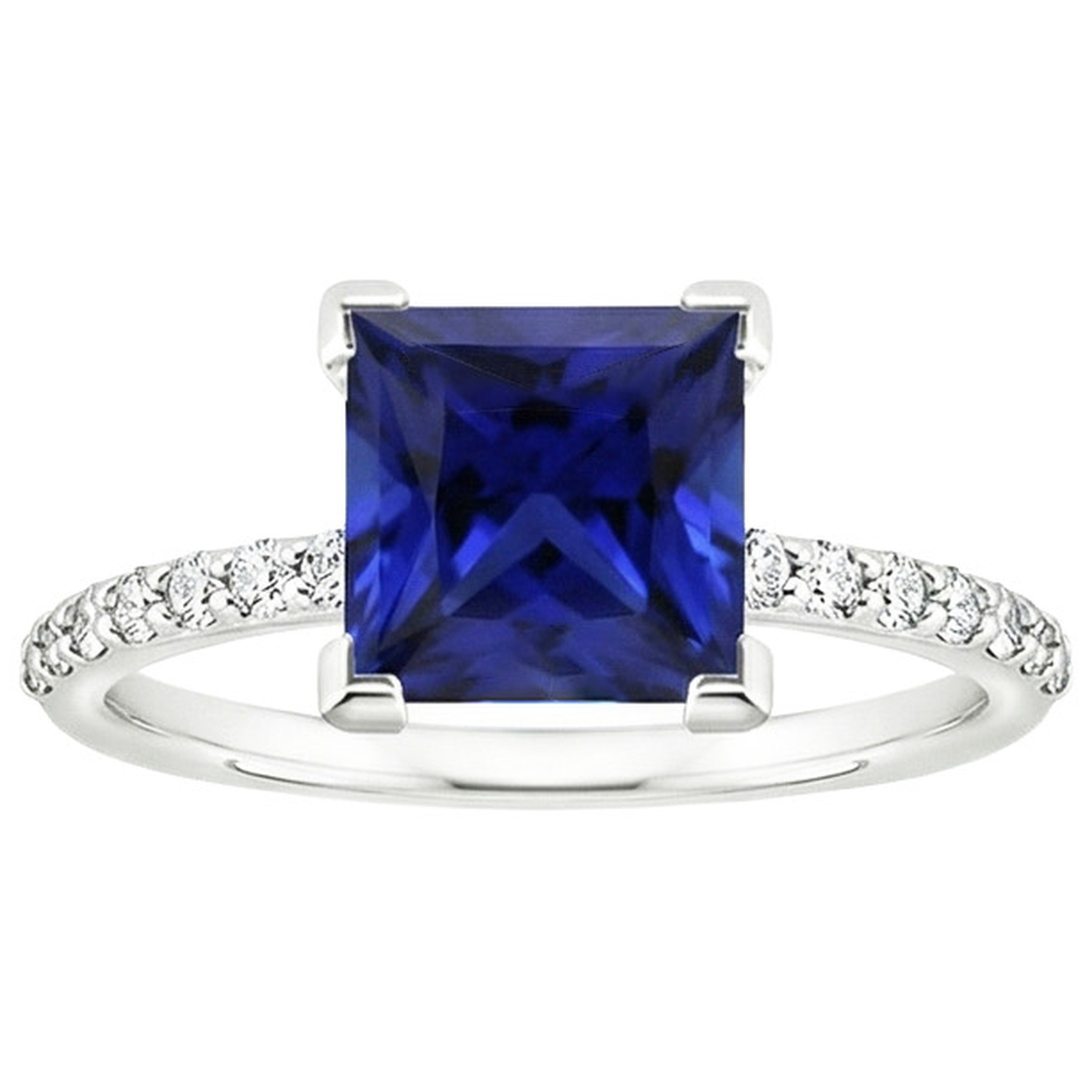 5.50 carati Solitaire Princess Blue Sapphire con accenti Pave Setting