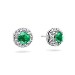 5 Carati Verde Smeraldo Con Diamanti Halo Studs Orecchini Oro Bianco 14K