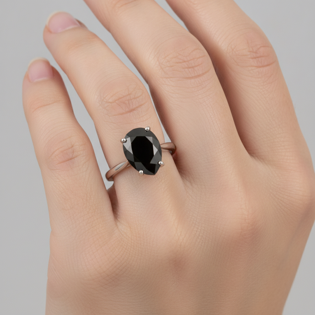 Gioielli con Diamante Nero - Anello Solitario con Diamante a Goccia Autentico da 5 Carati a Lama di Coltello in Oro Bianco 14K
