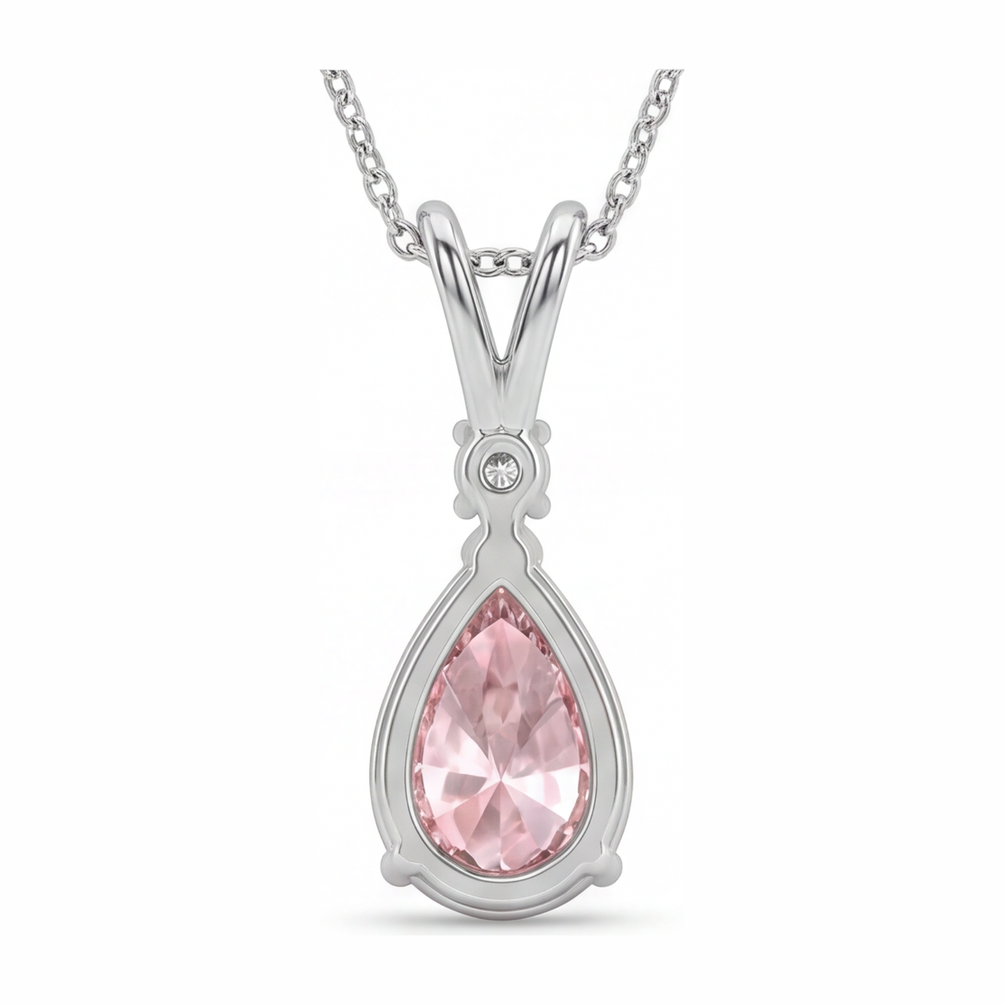 Collana con Pendente Solitario a Goccia con Diamante Rosa da Laboratorio da 5 Carati con Gambo Sdoppiato in Oro Bianco 14K