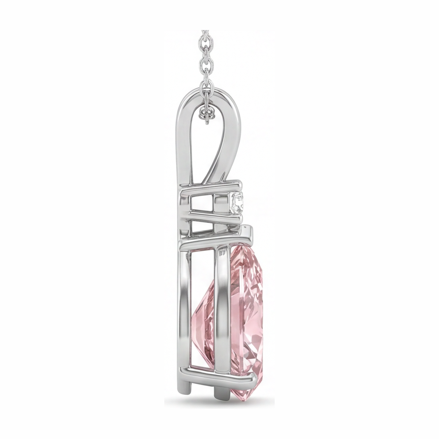 Collana con Pendente Solitario a Goccia con Diamante Rosa da Laboratorio da 5 Carati con Gambo Sdoppiato in Oro Bianco 14K
