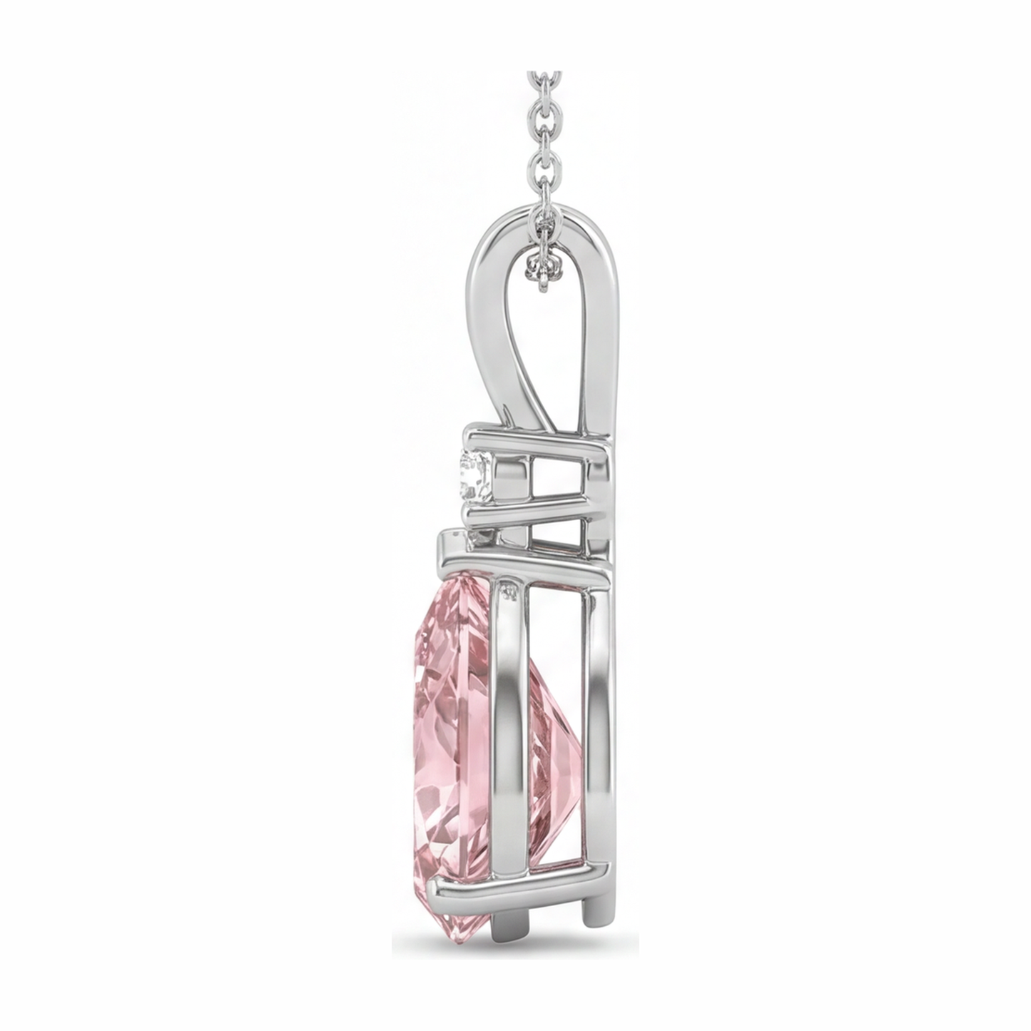 Collana con Pendente Solitario a Goccia con Diamante Rosa da Laboratorio da 5 Carati con Gambo Sdoppiato in Oro Bianco 14K