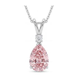 Collana con Pendente Solitario a Goccia con Diamante Rosa da Laboratorio da 5 Carati con Gambo Sdoppiato in Oro Bianco 14K