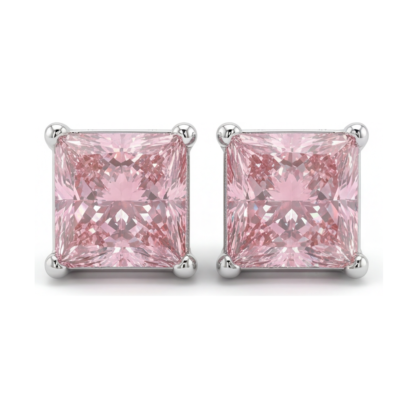 Orecchini Solitario con Diamanti Rosa da Laboratorio Taglio Principessa da 5 Carati in Oro Bianco 14K