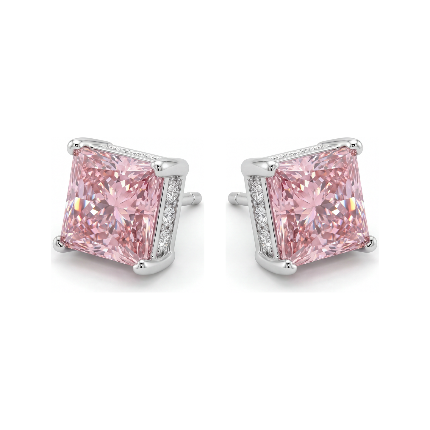 Orecchini Solitario con Diamanti Rosa da Laboratorio Taglio Principessa da 5 Carati in Oro Bianco 14K