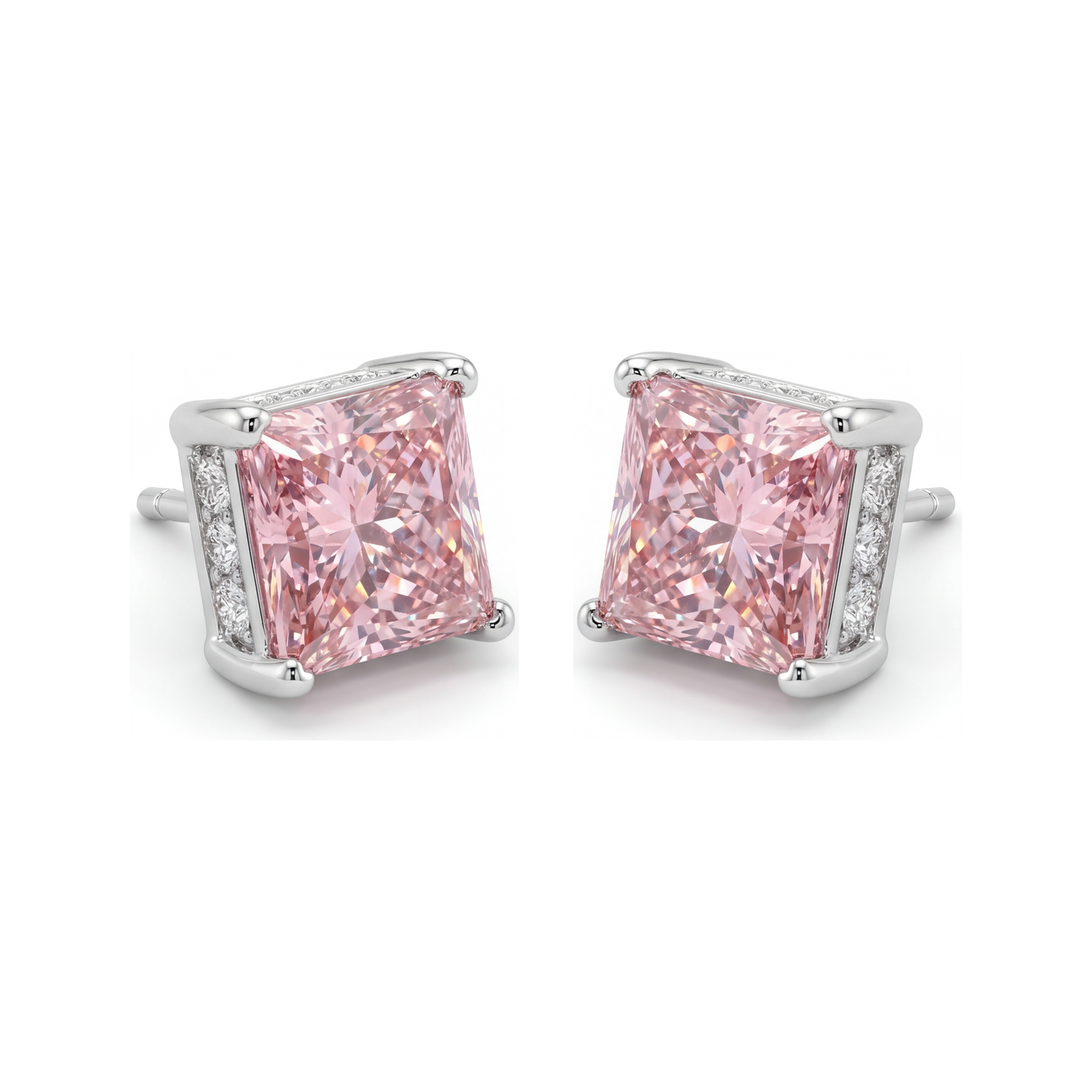 Orecchini Solitario con Diamanti Rosa da Laboratorio Taglio Principessa da 5 Carati in Oro Bianco 14K