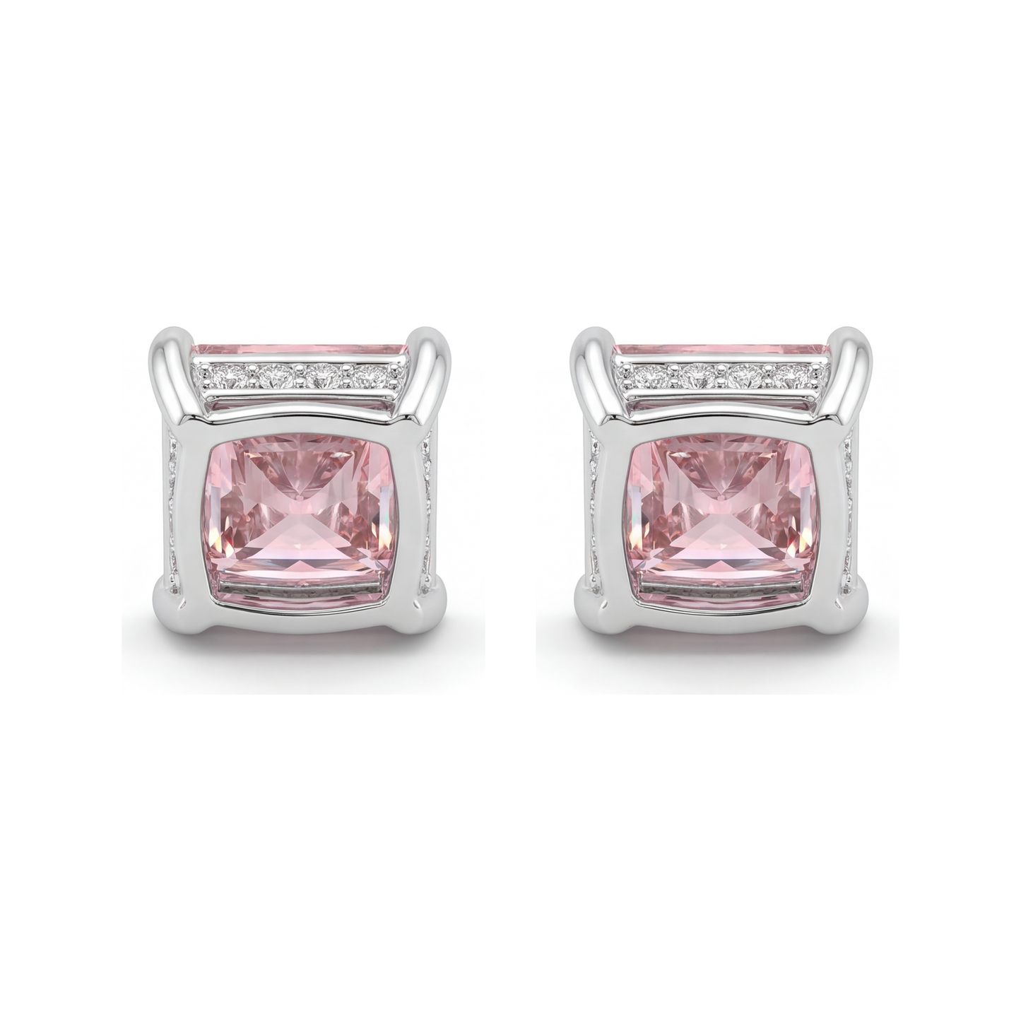 Orecchini Solitario con Diamanti Rosa da Laboratorio Taglio Principessa da 5 Carati in Oro Bianco 14K