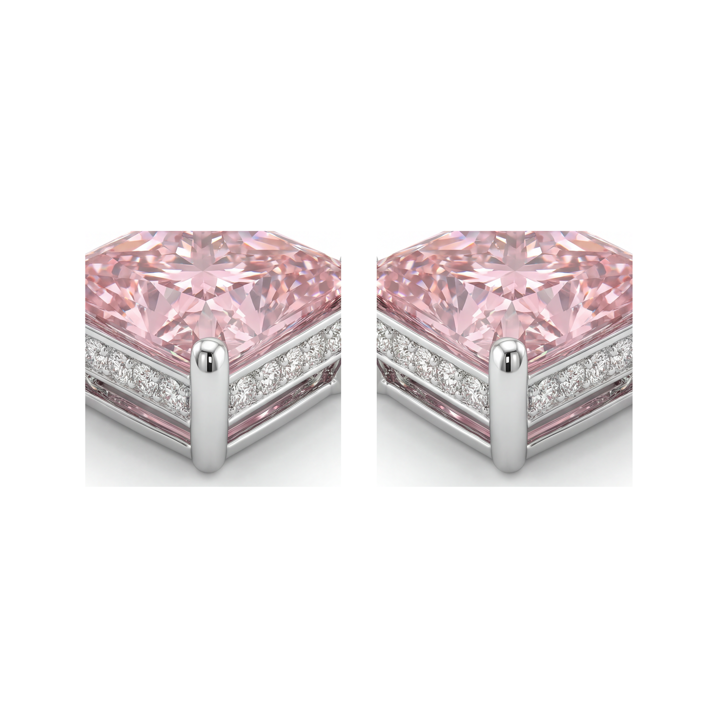 Orecchini Solitario con Diamanti Rosa da Laboratorio Taglio Principessa da 5 Carati in Oro Bianco 14K