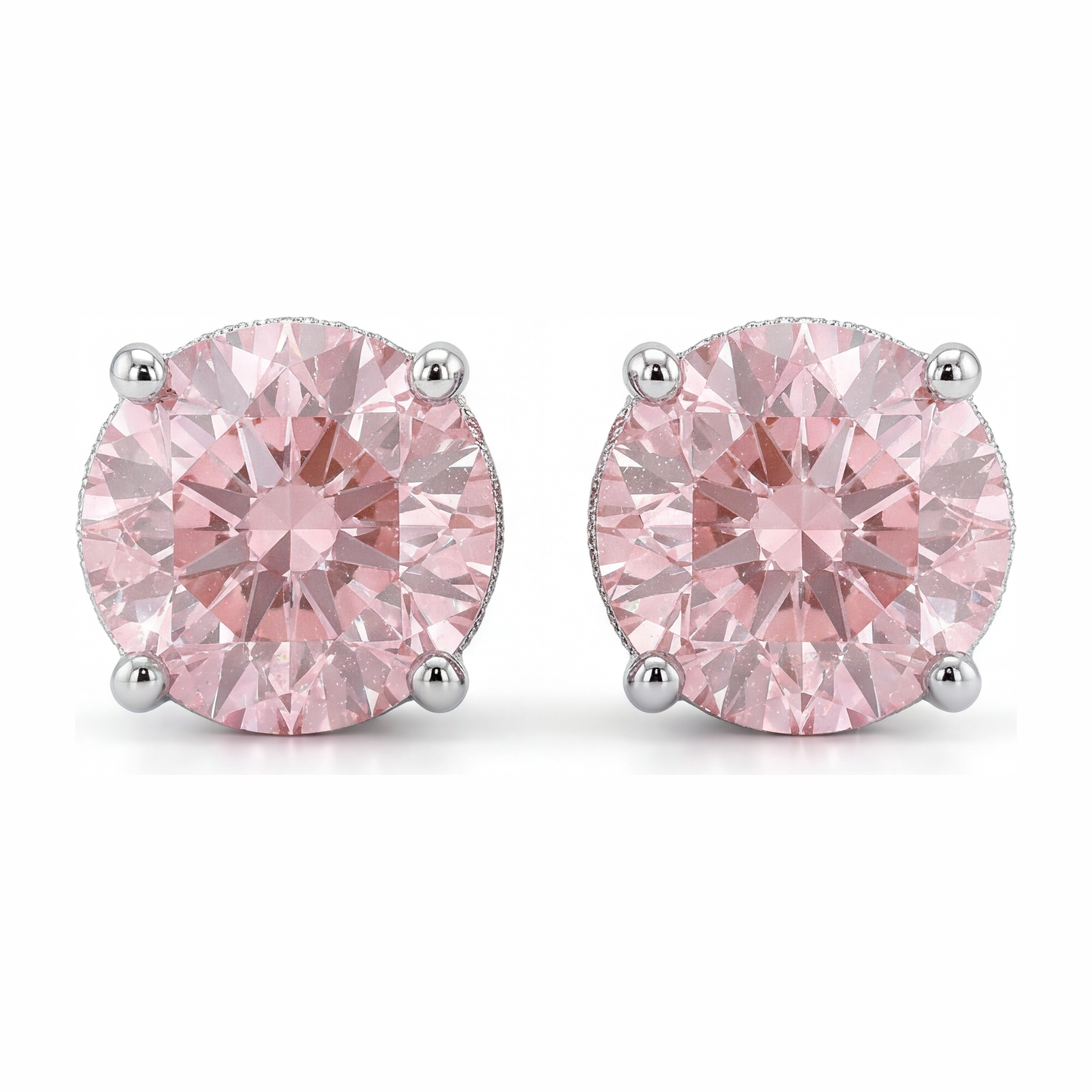 Orecchini con diamanti rosa da laboratorio 5 carati taglio rotondo Halo nascosto in Oro Bianco 14K