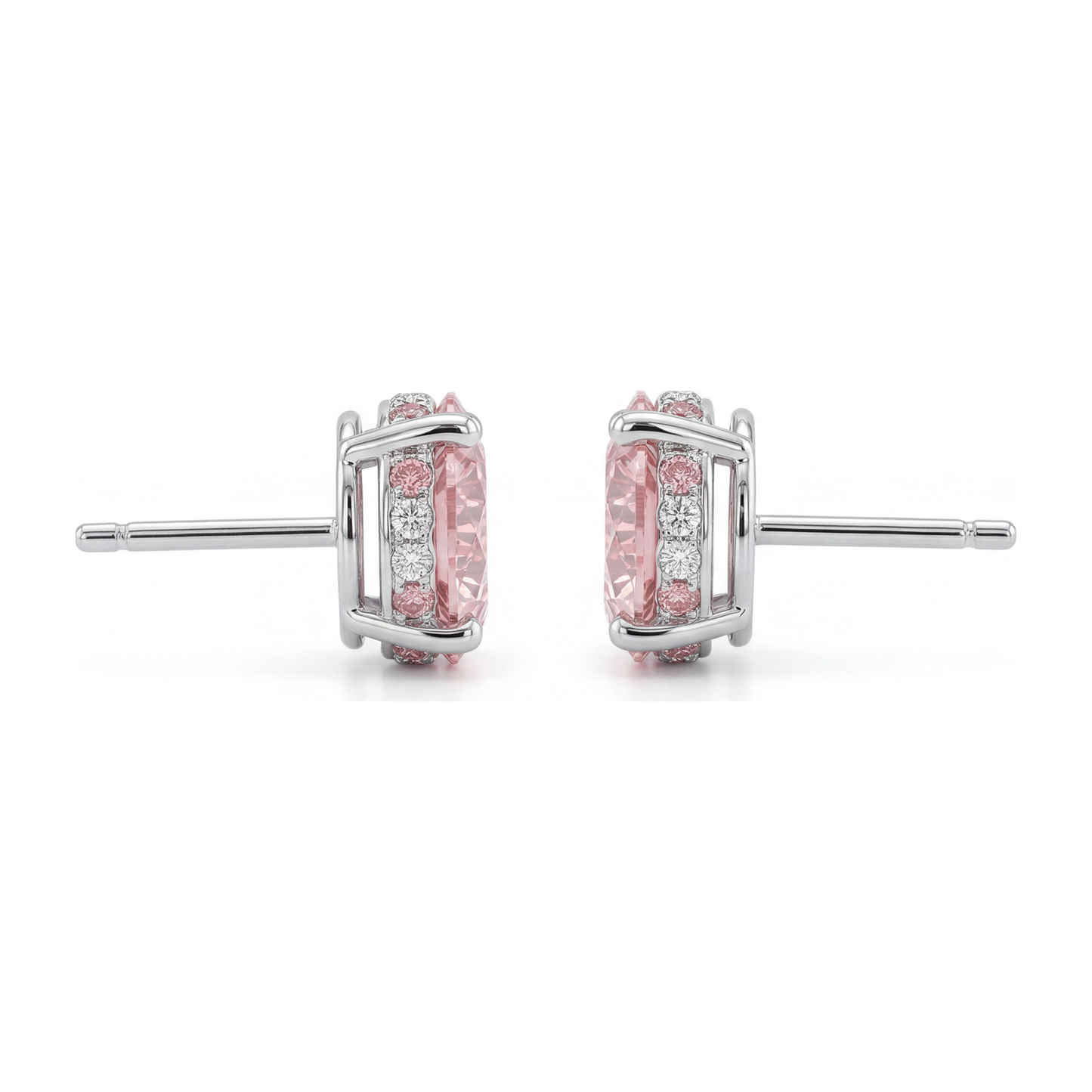 Orecchini con diamanti rosa da laboratorio 5 carati taglio rotondo Halo nascosto in Oro Bianco 14K
