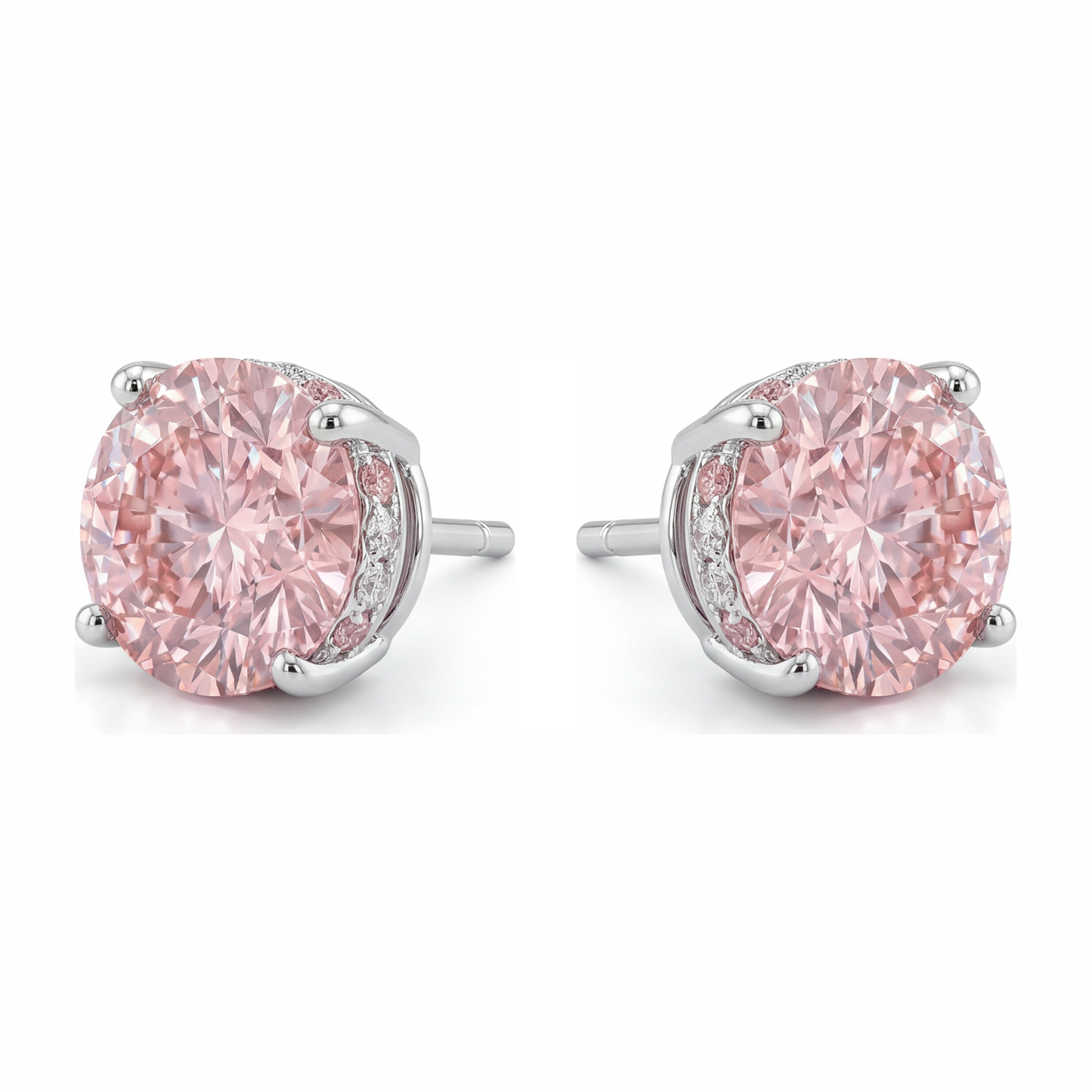 Orecchini con diamanti rosa da laboratorio 5 carati taglio rotondo Halo nascosto in Oro Bianco 14K