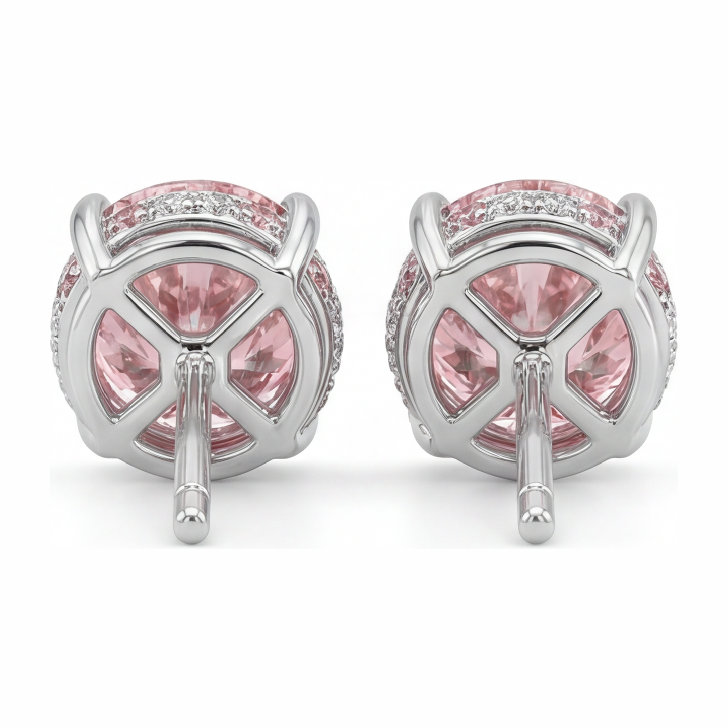 Orecchini con diamanti rosa da laboratorio 5 carati taglio rotondo Halo nascosto in Oro Bianco 14K