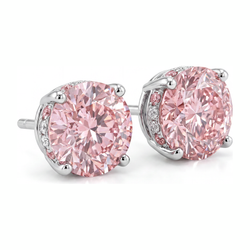 Orecchini con diamanti rosa da laboratorio 5 carati taglio rotondo Halo nascosto in Oro Bianco 14K