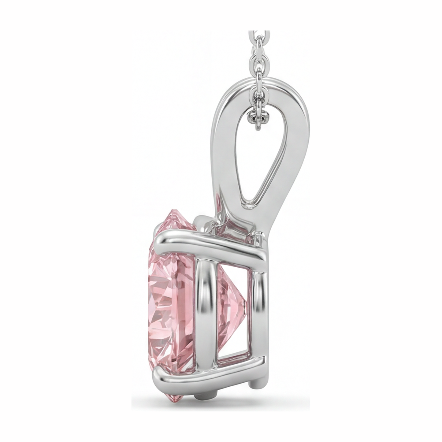 Collana con Pendente Solitario con Diamante Rosa da Laboratorio Taglio Rotondo da 5 Carati in Oro Bianco 14K