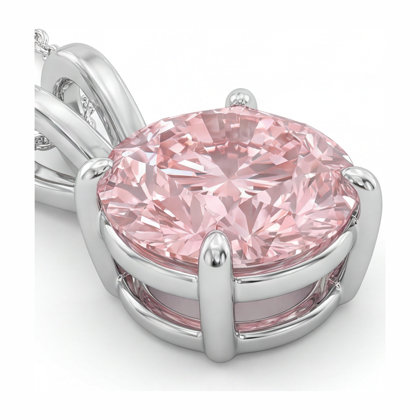 Collana con Pendente Solitario con Diamante Rosa da Laboratorio Taglio Rotondo da 5 Carati in Oro Bianco 14K