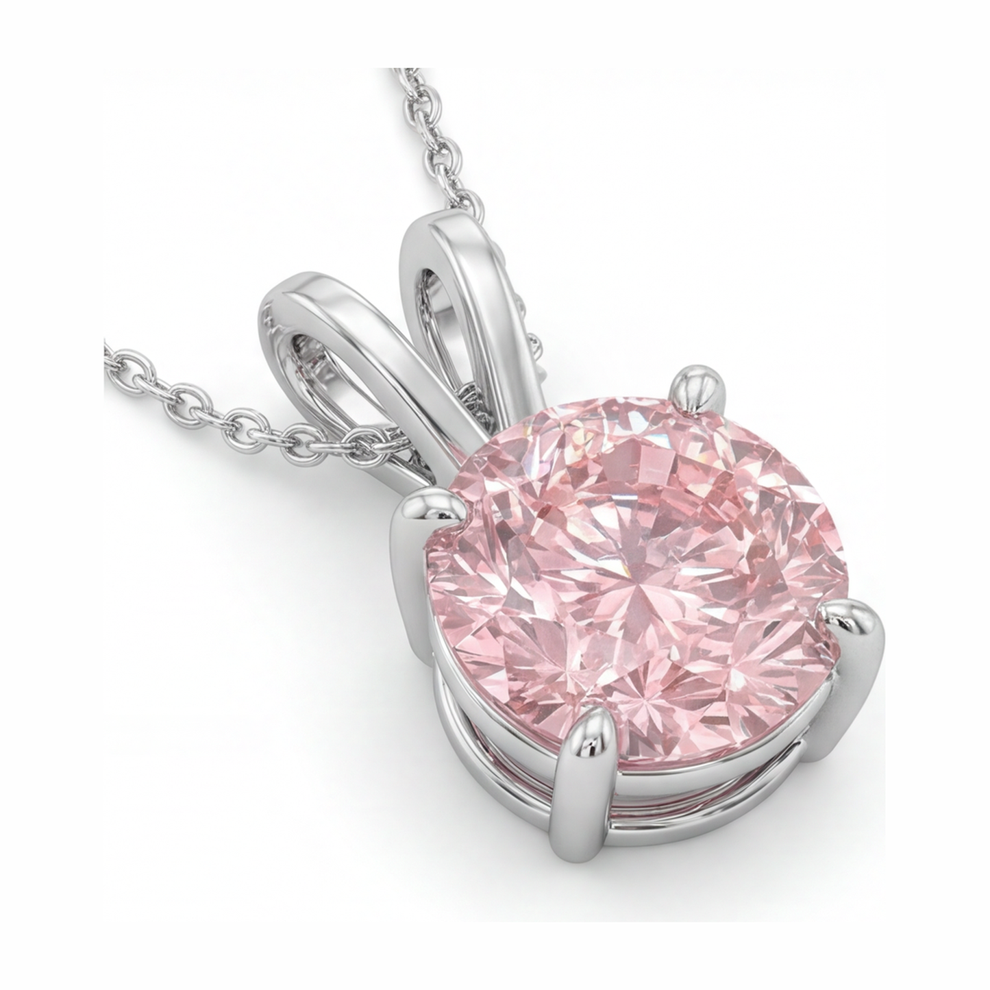 Collana con Pendente Solitario con Diamante Rosa da Laboratorio Taglio Rotondo da 5 Carati in Oro Bianco 14K