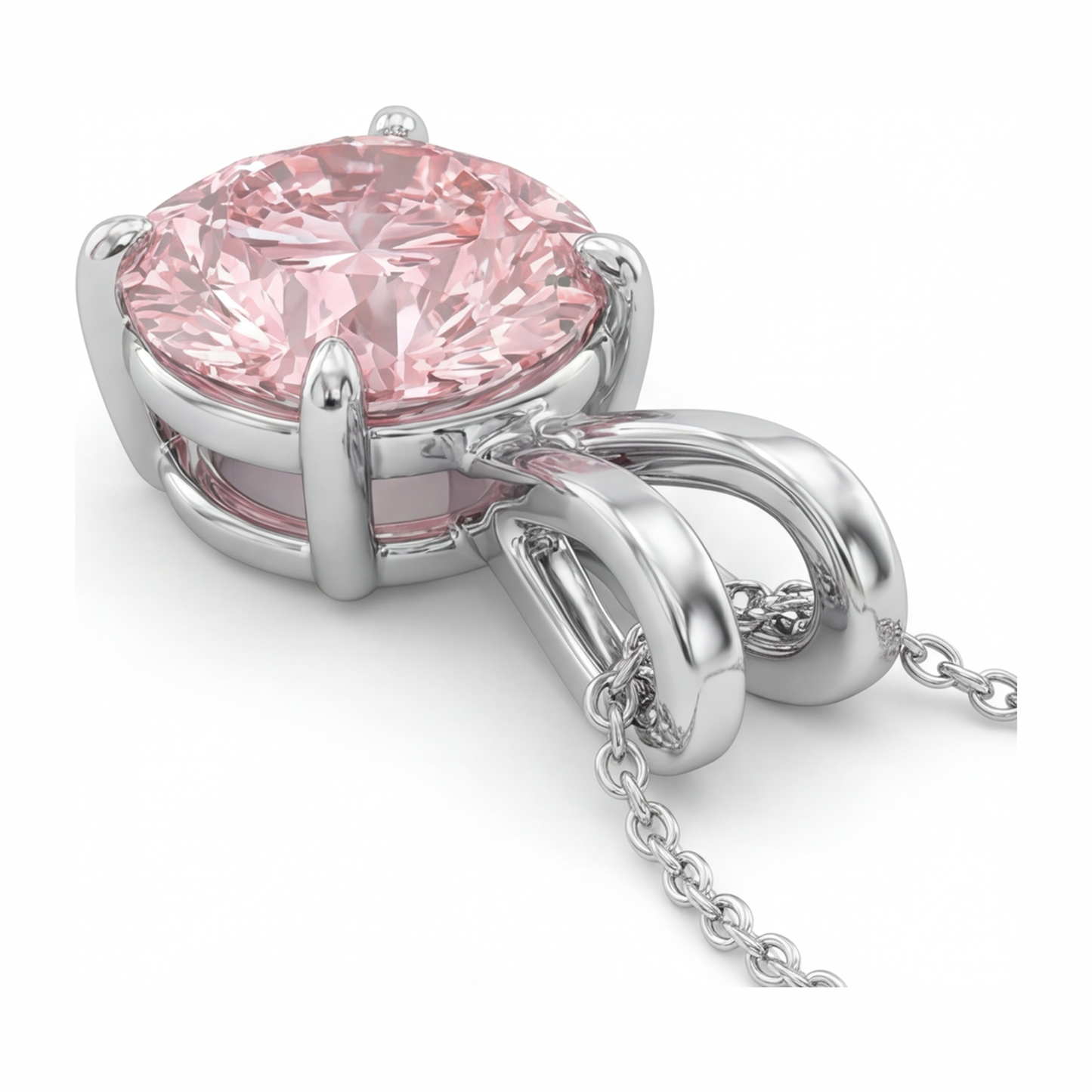 Collana con Pendente Solitario con Diamante Rosa da Laboratorio Taglio Rotondo da 5 Carati in Oro Bianco 14K