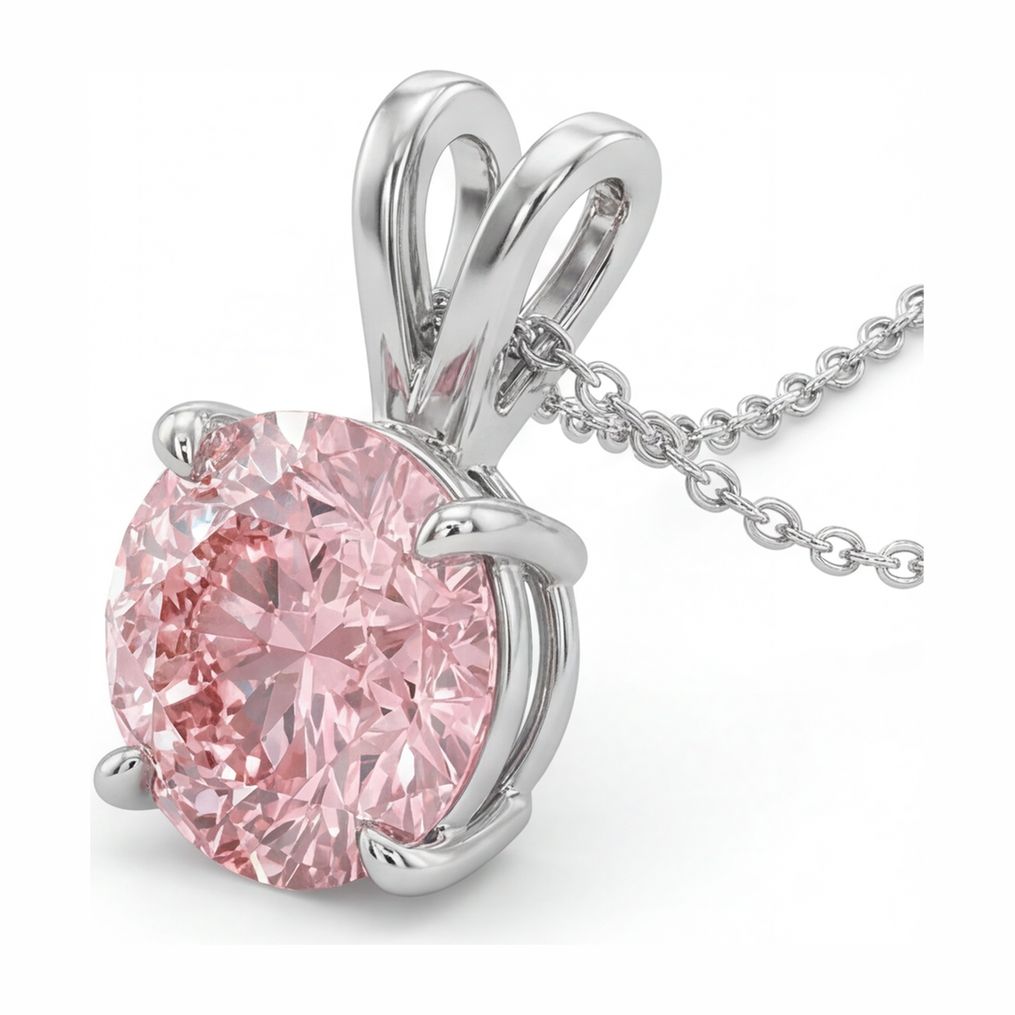Collana con Pendente Solitario con Diamante Rosa da Laboratorio Taglio Rotondo da 5 Carati in Oro Bianco 14K