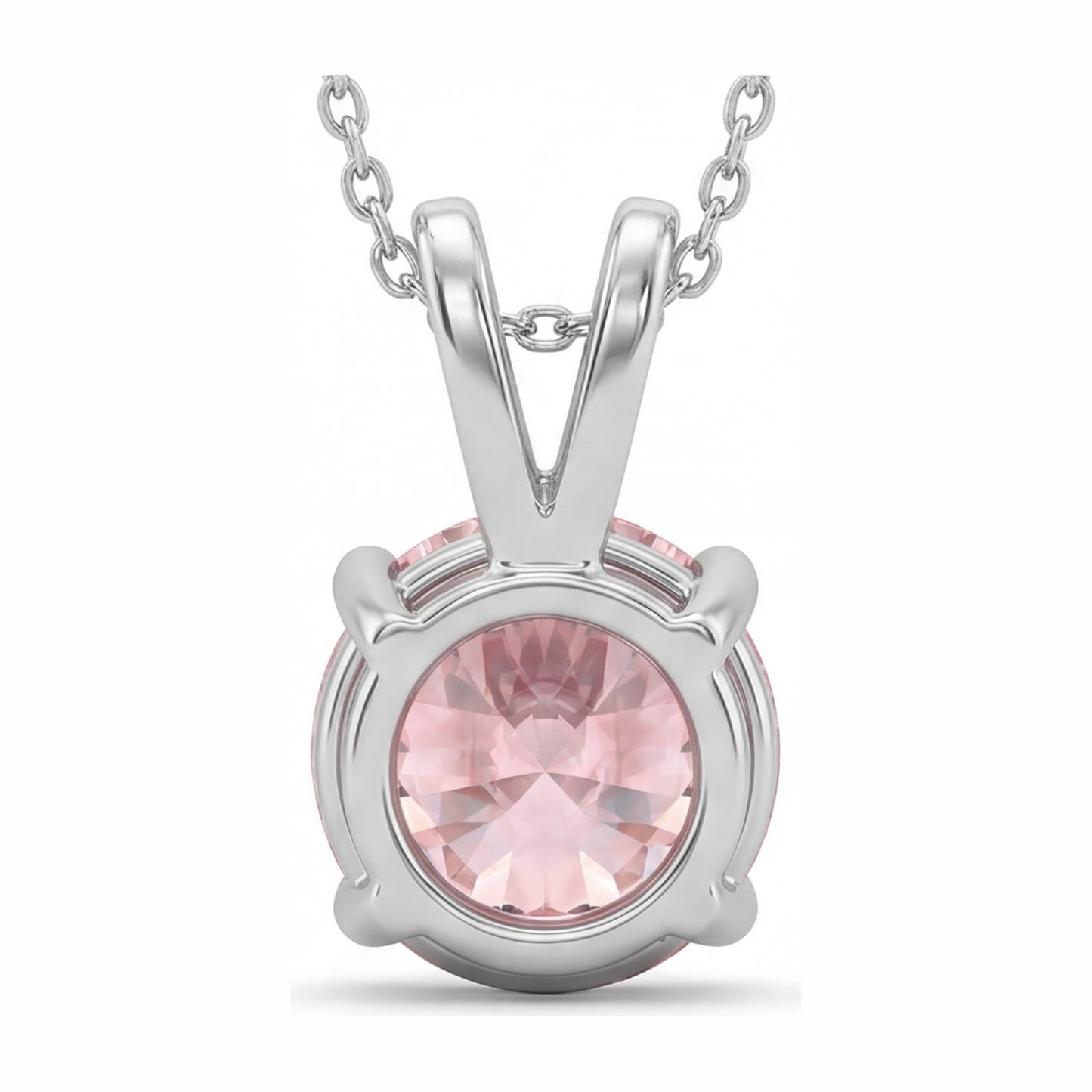 Collana con Pendente Solitario con Diamante Rosa da Laboratorio Taglio Rotondo da 5 Carati in Oro Bianco 14K