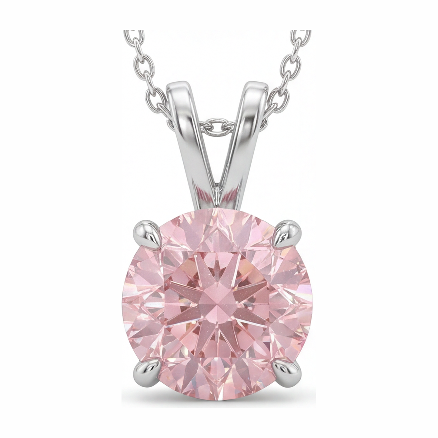 Collana con Pendente Solitario con Diamante Rosa da Laboratorio Taglio Rotondo da 5 Carati in Oro Bianco 14K