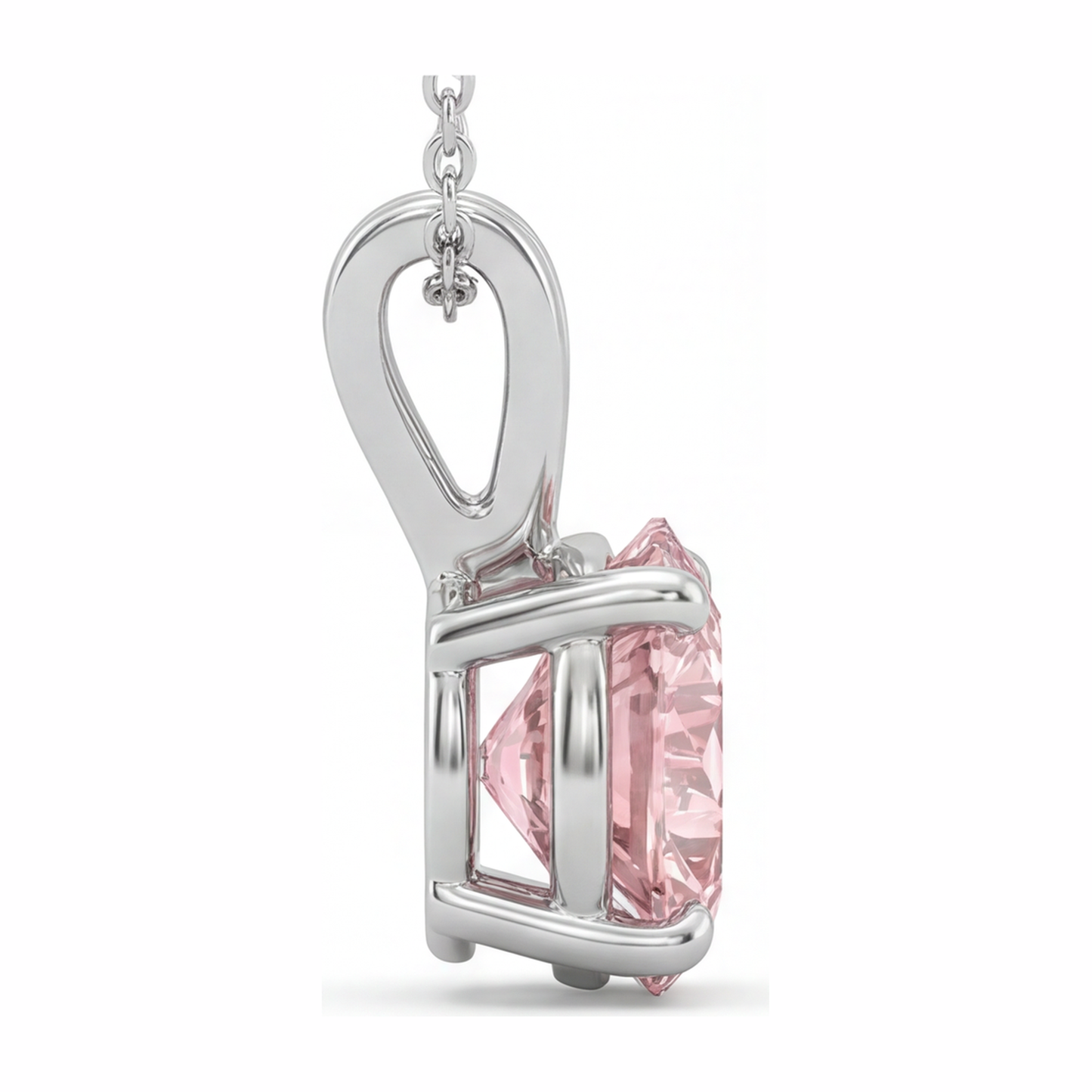 Collana con Pendente Solitario con Diamante Rosa da Laboratorio Taglio Rotondo da 5 Carati in Oro Bianco 14K