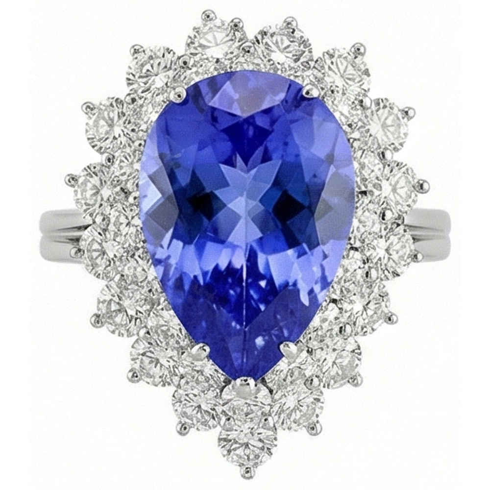 5 carati Halo Pear Tanzanite e anello di fidanzamento con diamante