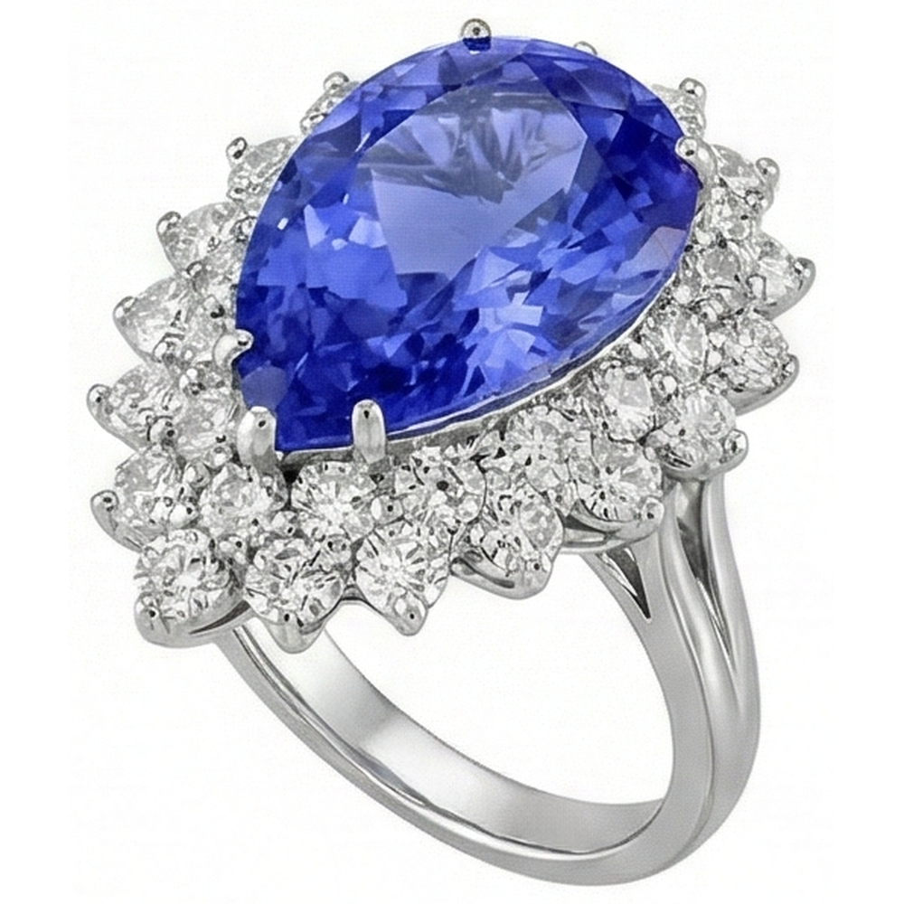 5 carati Halo Pear Tanzanite e anello di fidanzamento con diamante