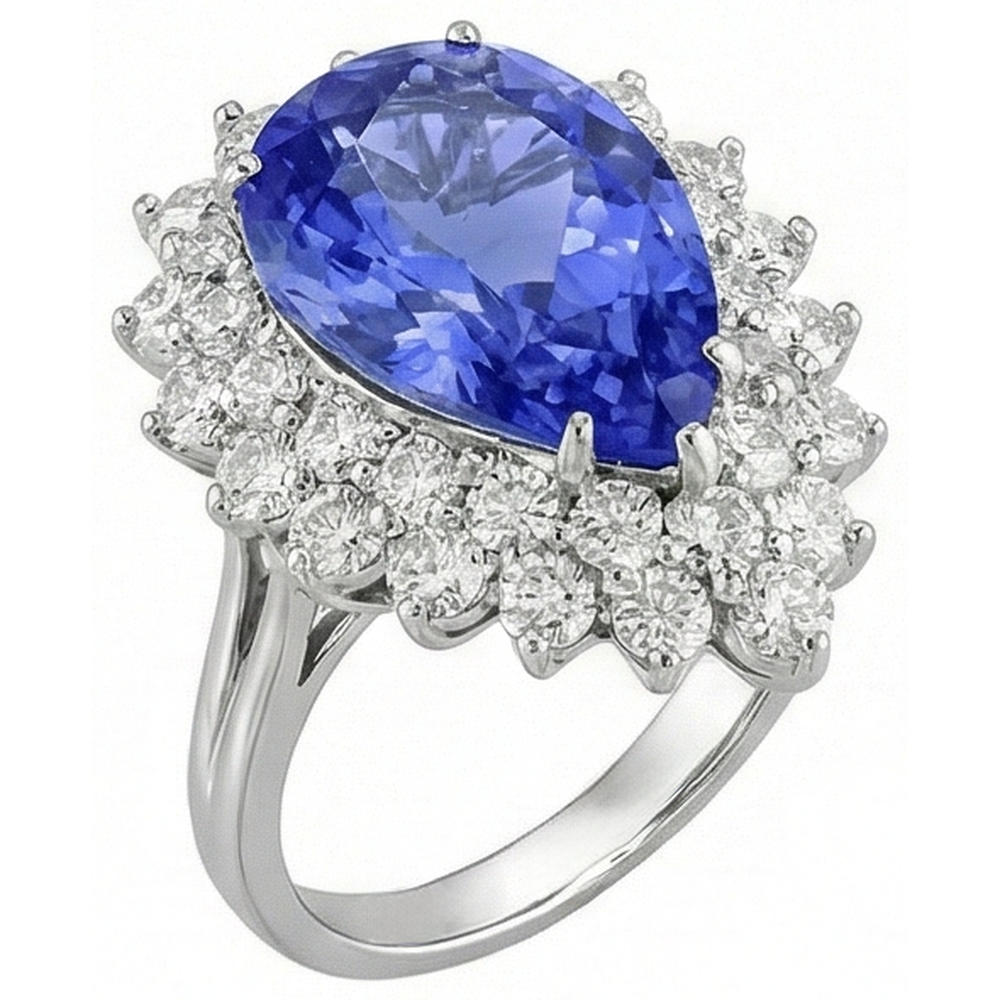 5 carati Halo Pear Tanzanite e anello di fidanzamento con diamante