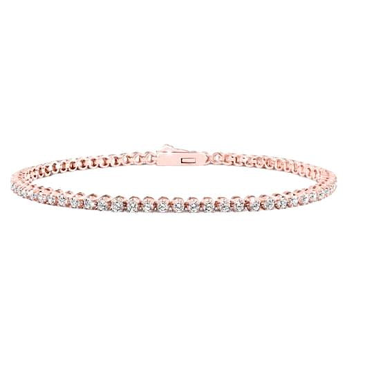 5.30 Bracciale Tennis Con Vero Diamanti Rotondi In Oro Rosa 14K Nuovo