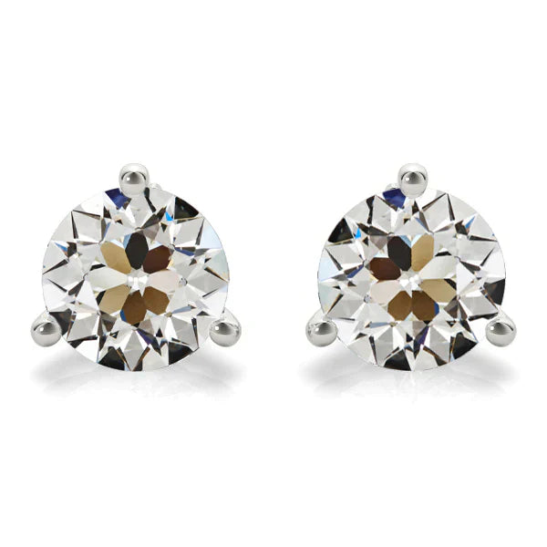 Diamante Fine Cuscino Antico Orecchini a Lobo in Oro Bianco 14K – vista principale