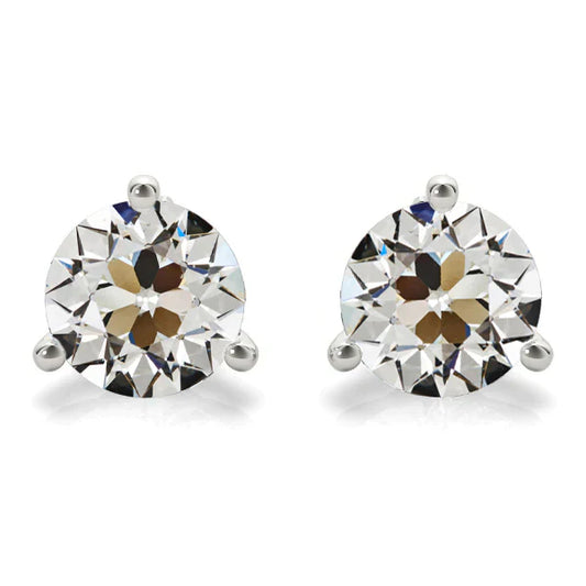 Diamante Fine Cuscino Antico Orecchini a Lobo in Oro Bianco 14K – vista principale