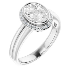 5,50 Carati Halo Ovale Con Vero Diamanti A Taglio Antico Incastonato A Griffe In Oro 14K