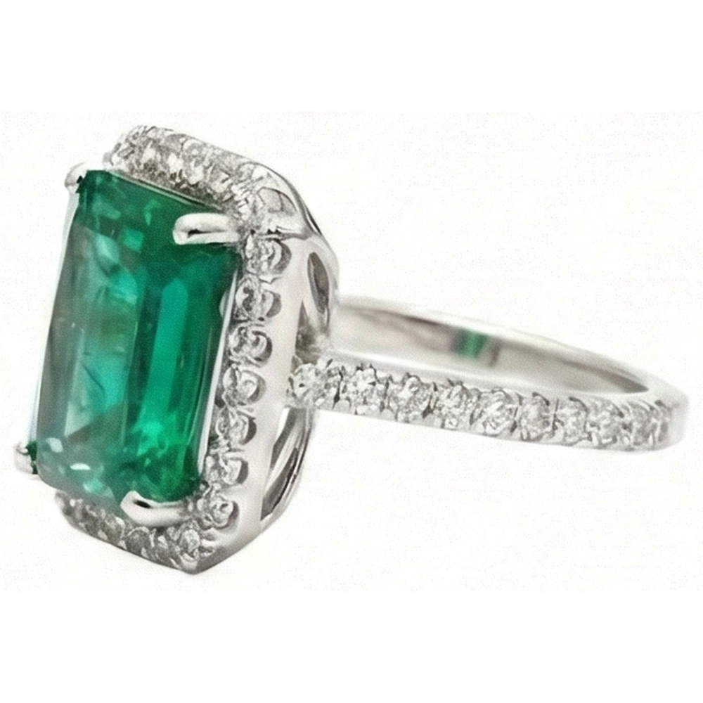 6.50 carati taglio smeraldo verde smeraldo con anello nuziale di diamanti
