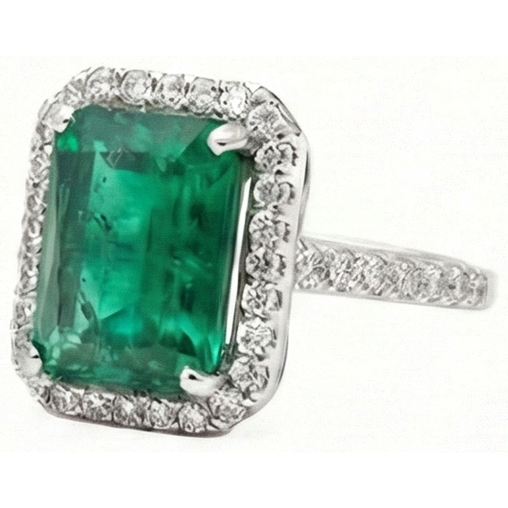 6.50 carati taglio smeraldo verde smeraldo con anello nuziale di diamanti