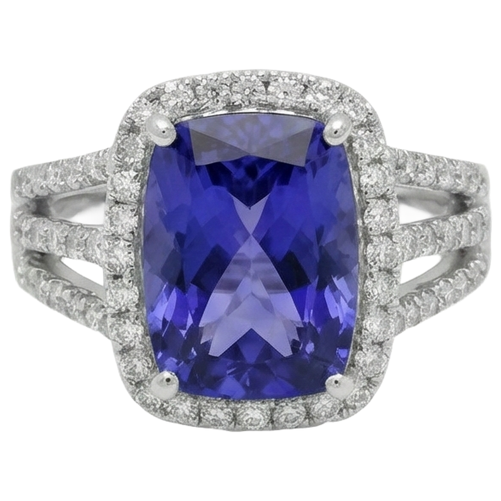 6.55 carati Fancy Ring Cushion AAA Tanzanite e gioielli con diamanti