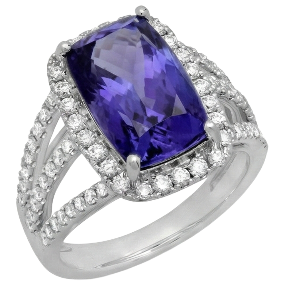 6.55 carati Fancy Ring Cushion AAA Tanzanite e gioielli con diamanti