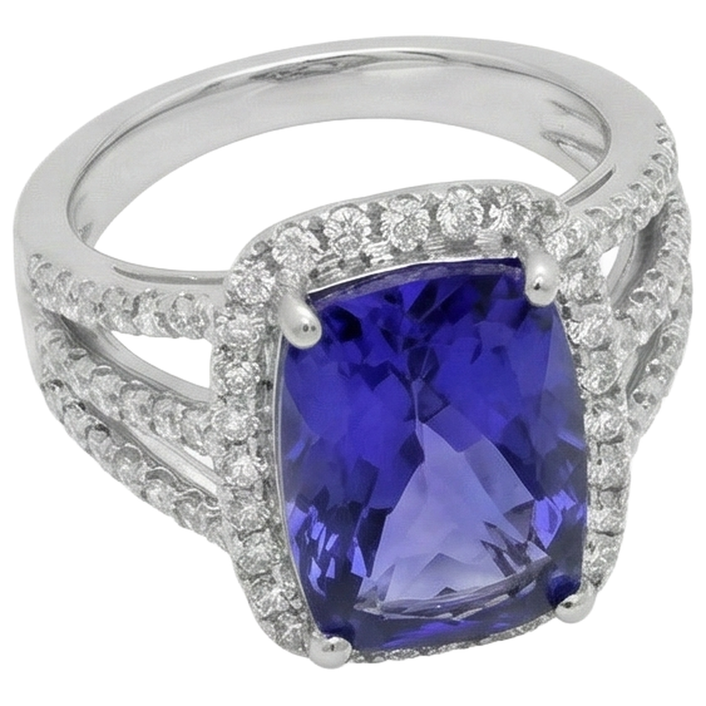 6.55 carati Fancy Ring Cushion AAA Tanzanite e gioielli con diamanti