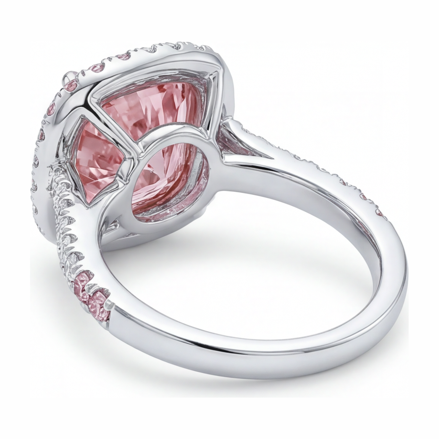 Anello da donna con diamante rosa da laboratorio da 6 carati taglio cuscino doppio halo in oro bianco 14K