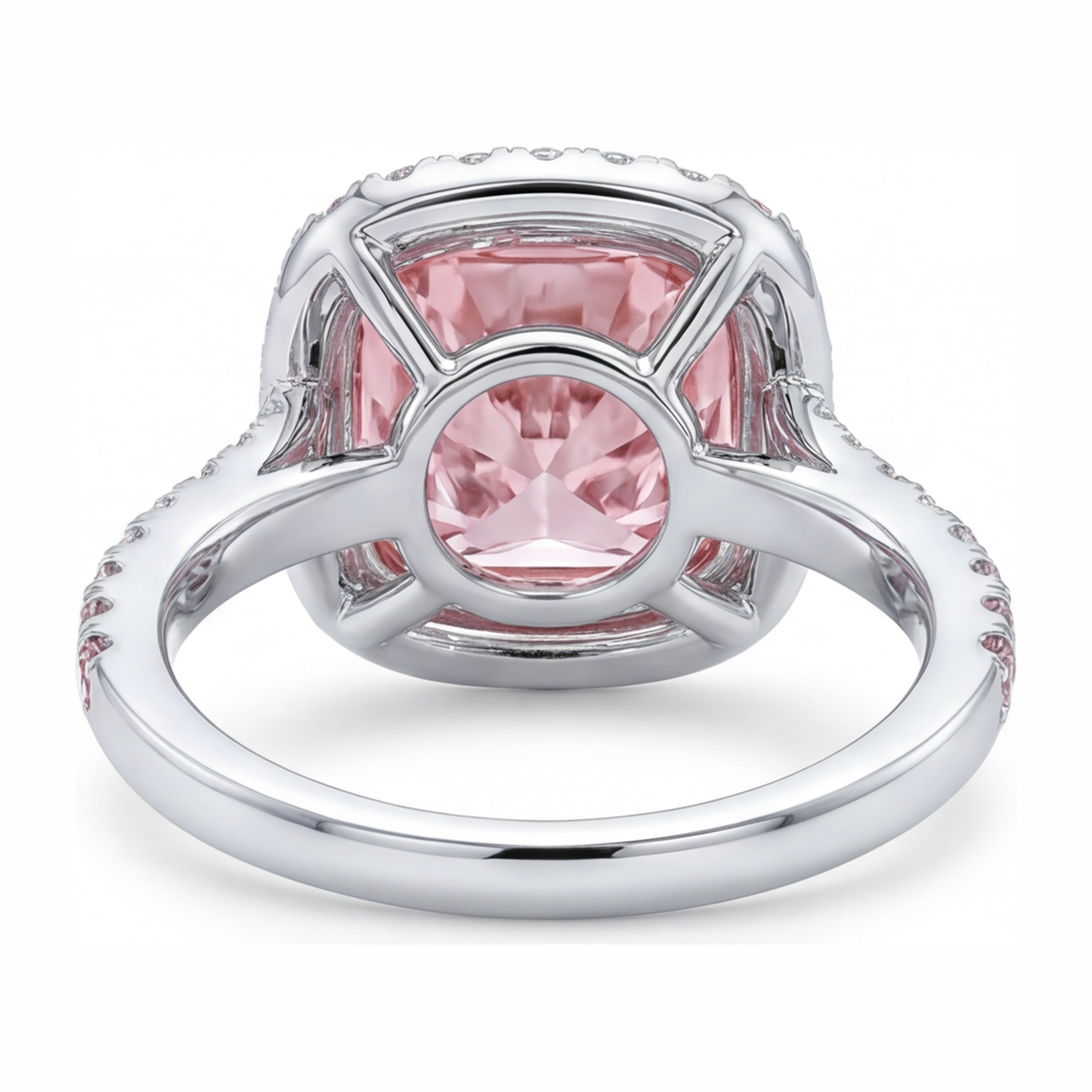 Anello da donna con diamante rosa da laboratorio da 6 carati taglio cuscino doppio halo in oro bianco 14K