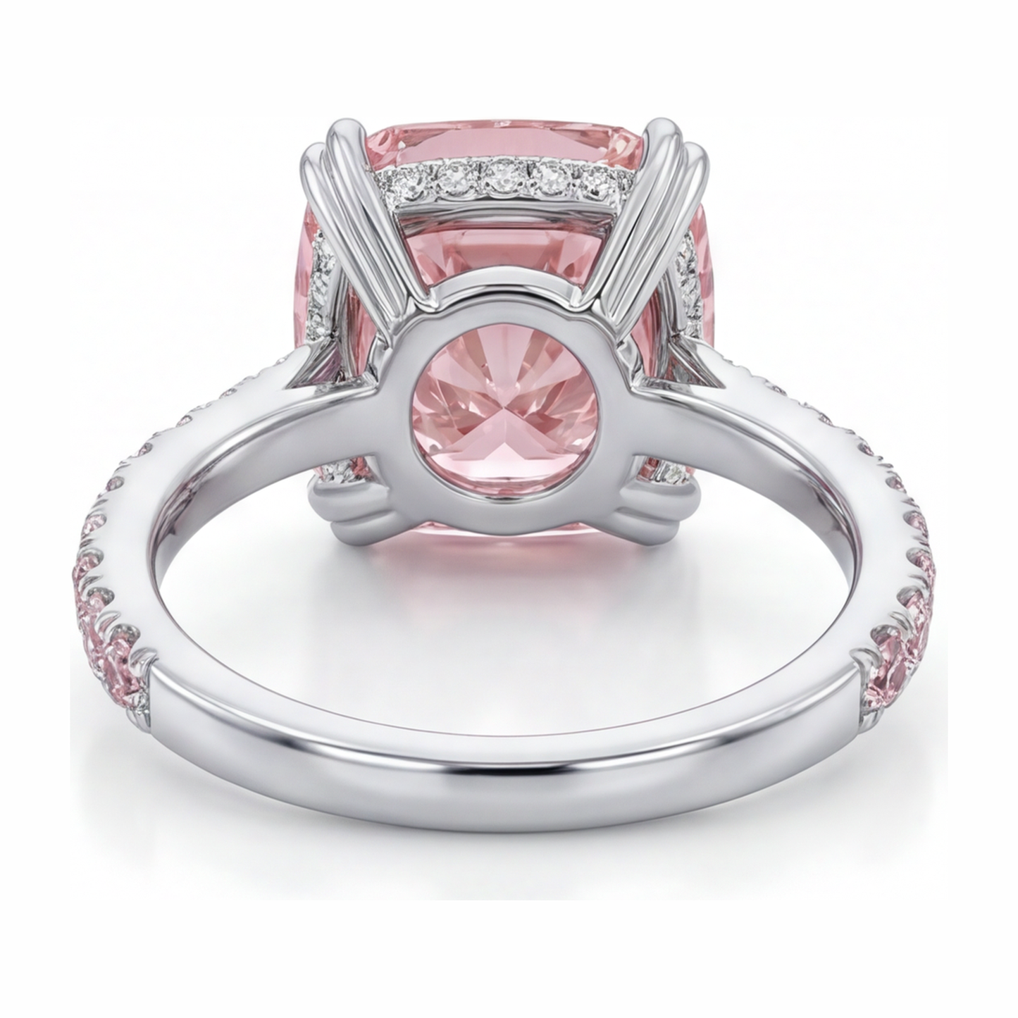 Anello con Diamante Rosa da Laboratorio da 6 Carati Taglio Cuscino Pavé in Oro Bianco 14K