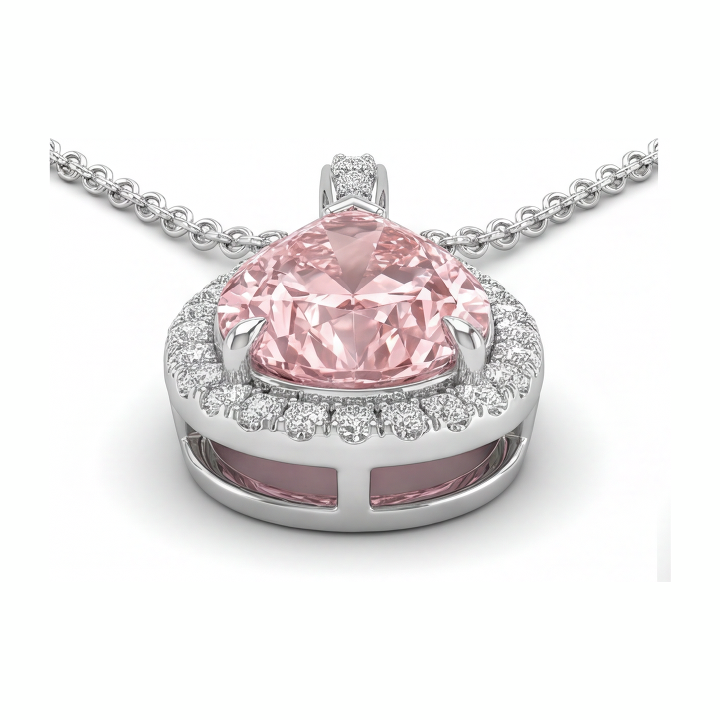 Pendente con Diamante Rosa da Laboratorio 6 Carati a Goccia Halo in Oro Bianco 14K