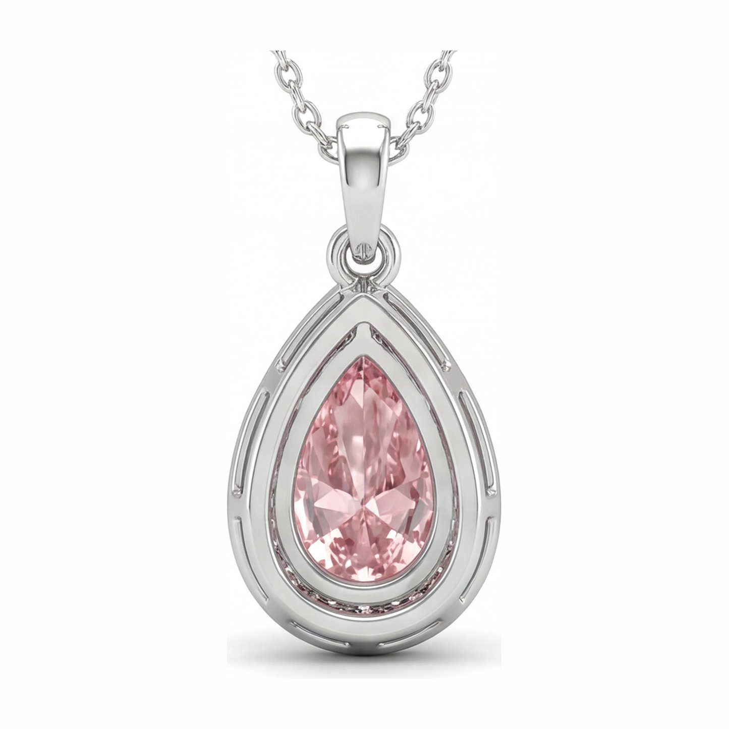 Pendente con Diamante Rosa da Laboratorio 6 Carati a Goccia Halo in Oro Bianco 14K